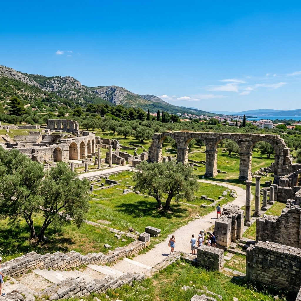 Salona archaeological ruins with ancient Roman amphitheatre